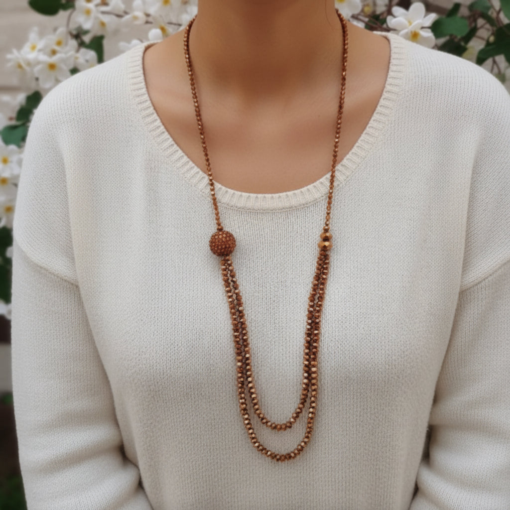 Shimmery Crystal Beaded Long Necklace