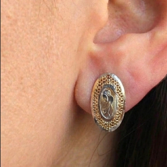 Dual Tone Peacock Stud Earrings for Women | Oval Ethnic Designer Jewelry