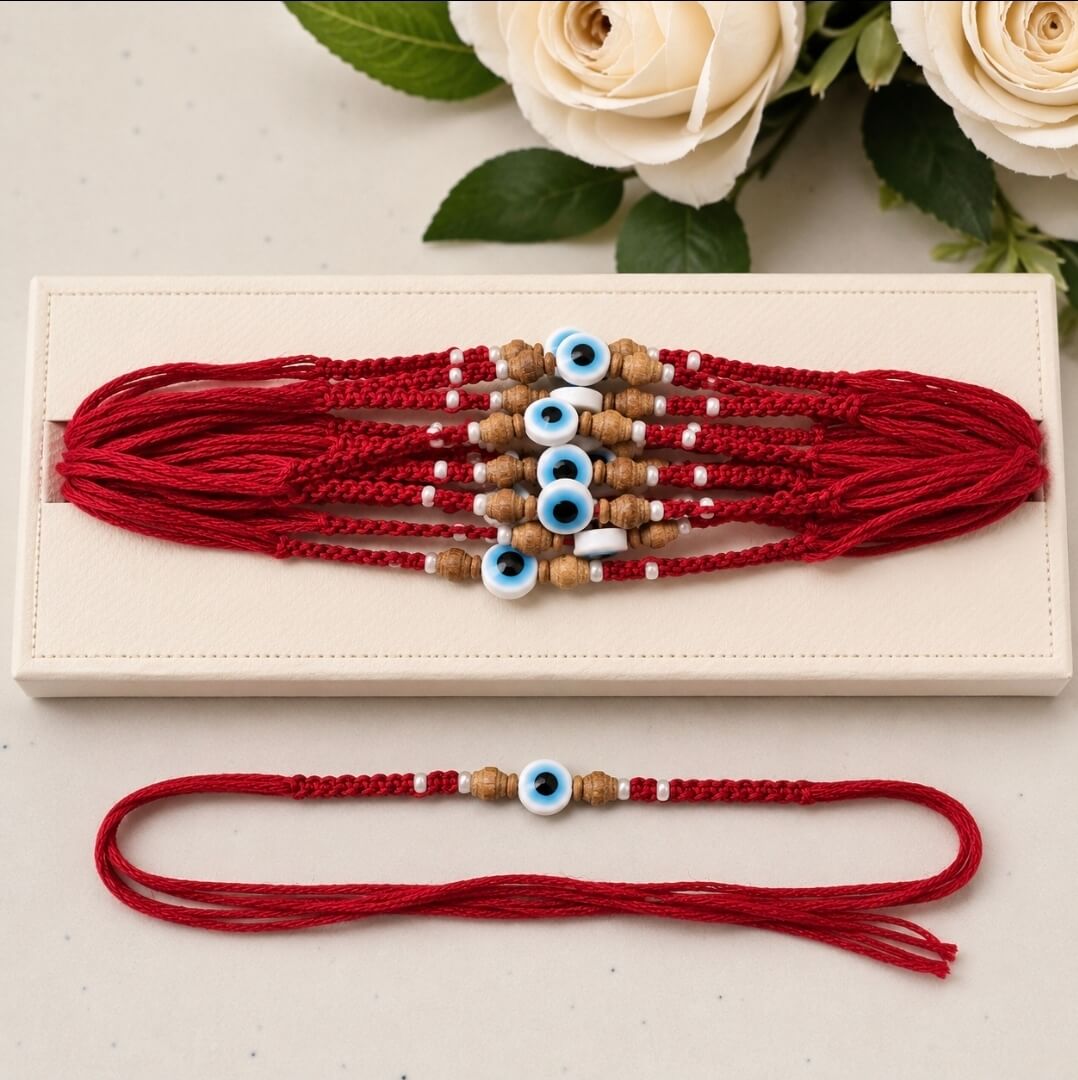 Evil Eye Mauli Rakhi with Fragrant Chandan Beads | Designer Rakhi for Brother | Raksha Bandhan Rakhi