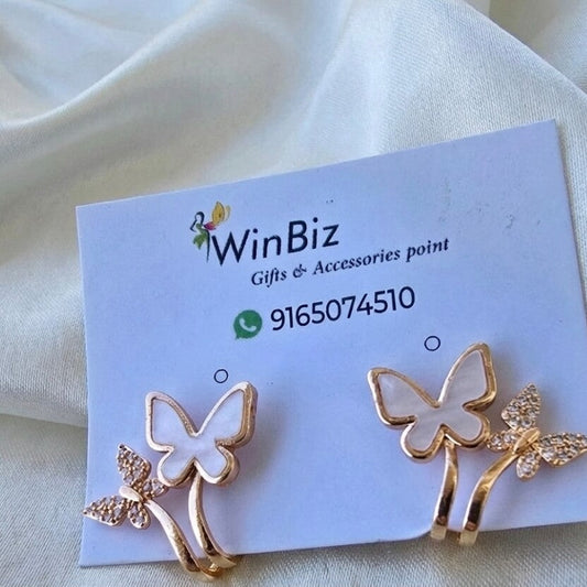 Rose Gold Butterfly Stud Earrings for Women | Elegant Crystal Minimalist Daily Wear Earrings