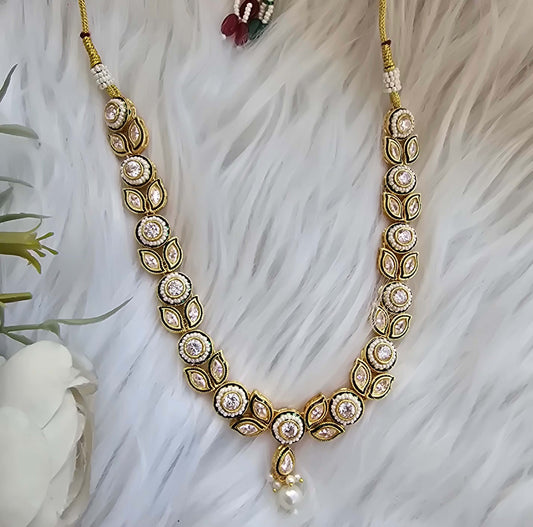 Premium Moissanite Kundan Necklace Set with Pearl Drops & Matching Earrings | Wedding Jewelry for Women