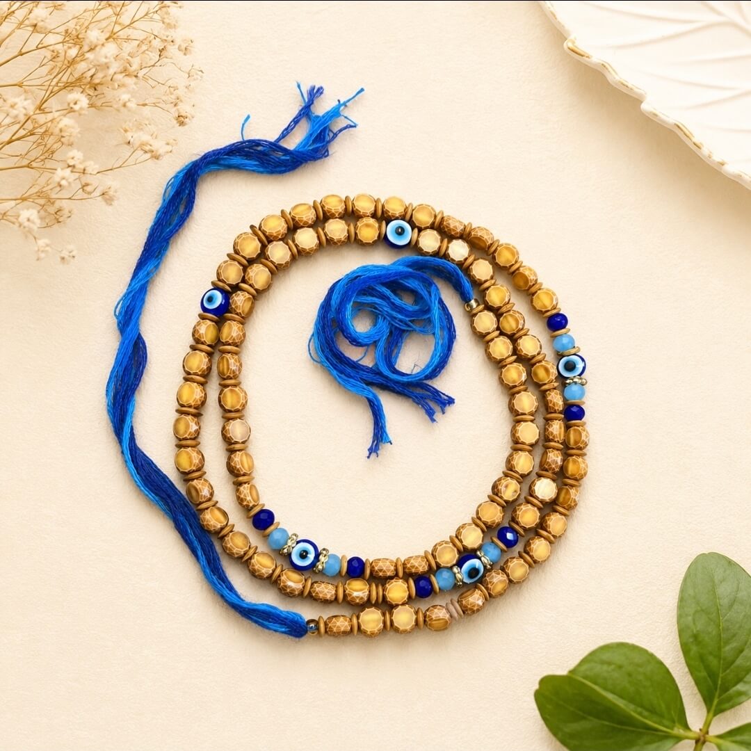 3 Fold Evil Eye Rakhi for Brother | Triple Layer Designer Rakhi with Blue Onyx Beads