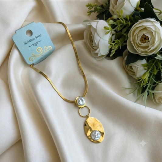 Elegant Pearl Pendant Snake Chain Necklace for Women | Gold Finish | Minimalist Statement Necklace