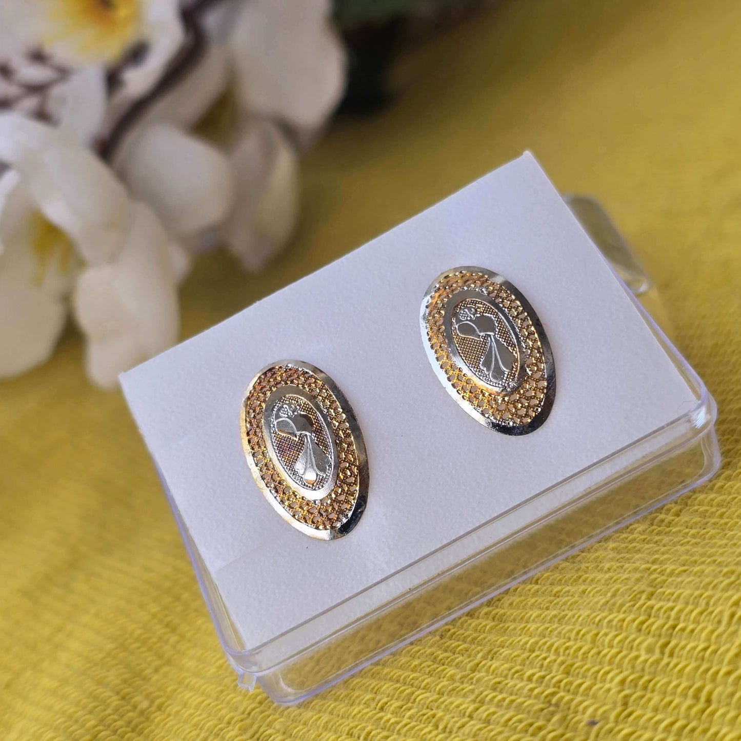 Dual Tone Peacock Stud Earrings for Women | Oval Ethnic Designer Jewelry
