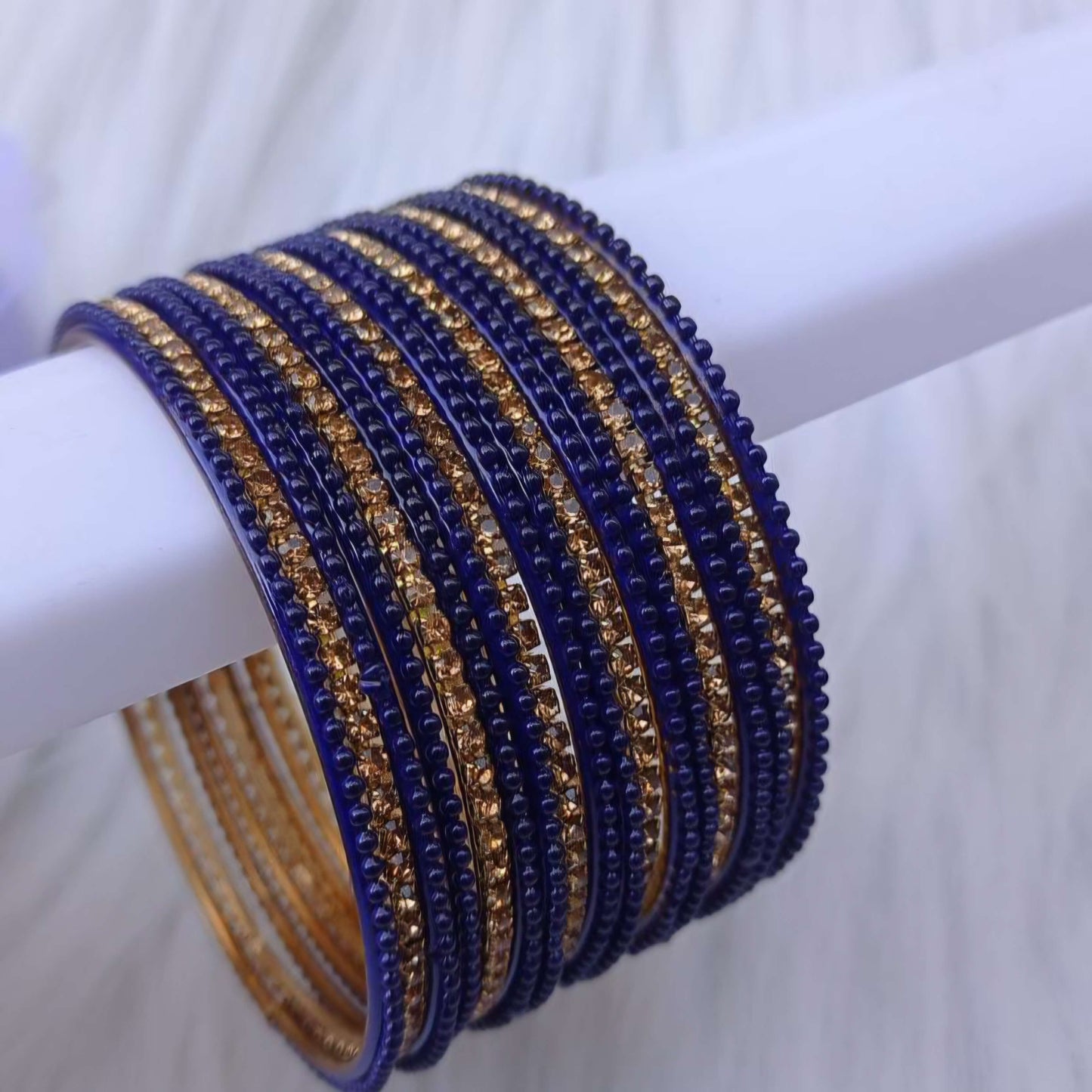 Blue Beaded Metal Bangles Set for Women | Party & Festive Wear