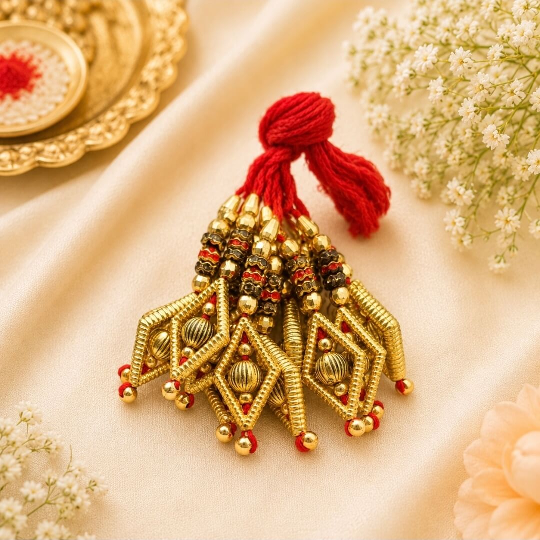 Traditional Golden Lumba Rakhi for Bhabhi | Designer Beaded Tassel Lumba (1pc)