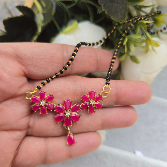 Mangalsutra Set with Ruby Flower Design