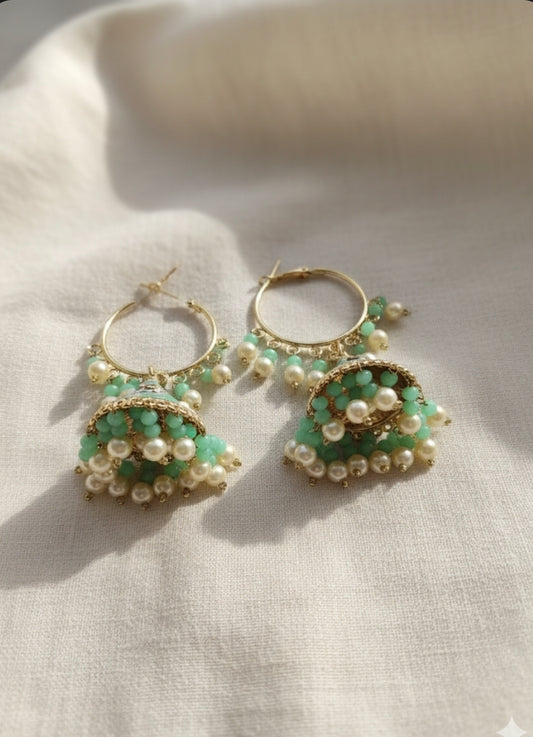 Sea Green Jhumkaas with Enamel Work