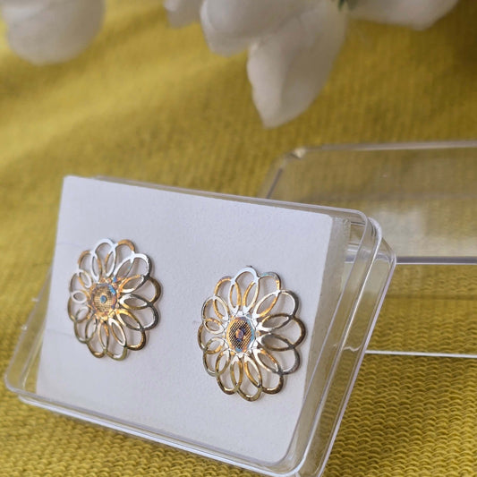 Dual Tone Floral Stud Earrings for Women | Elegant Everyday Jewelry