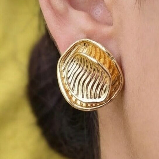 Gold Plated Textured Geometric Stud Earrings for Women | Minimalist Designer Daily Wear Earrings