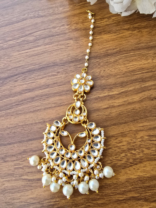 White Kundan & Pearl Chandbali Tikka