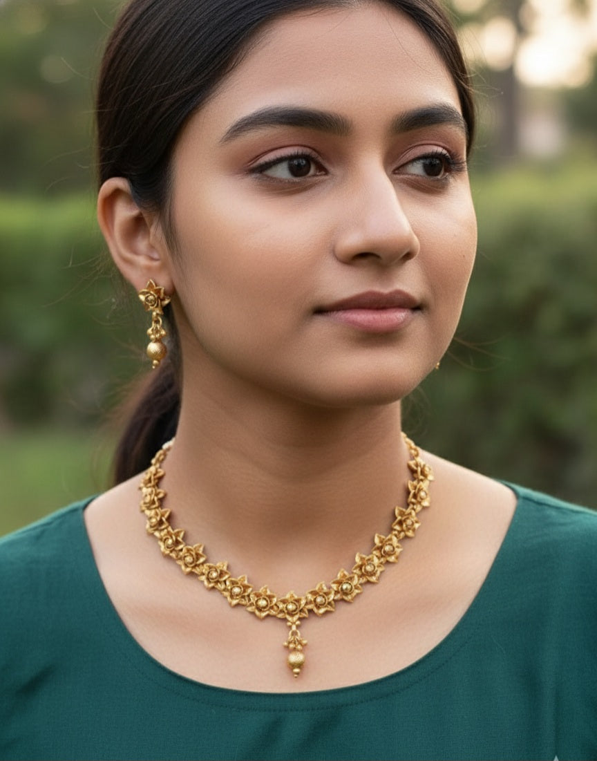 Matte Gold Floral Choker Set