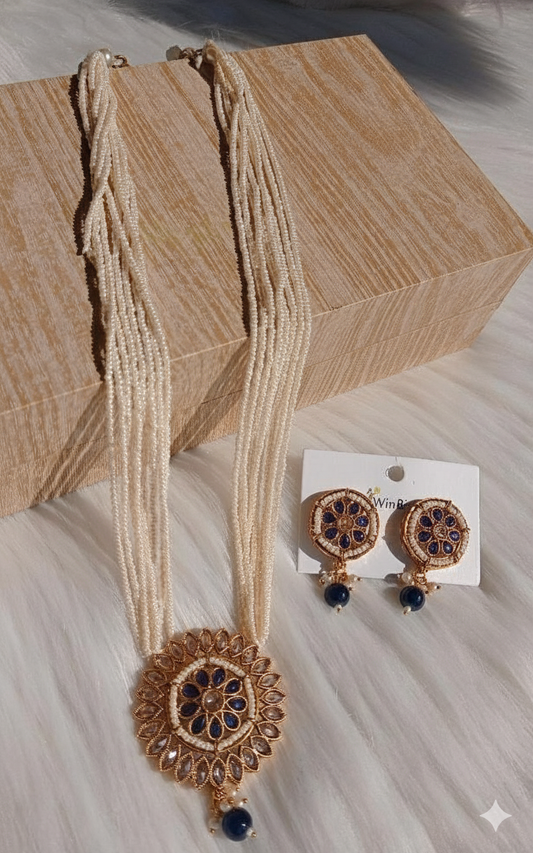 Multi-Strand Pearl & Blue Pendant Set