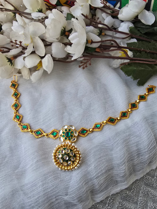 Emerald Green & Gold Matha Patti