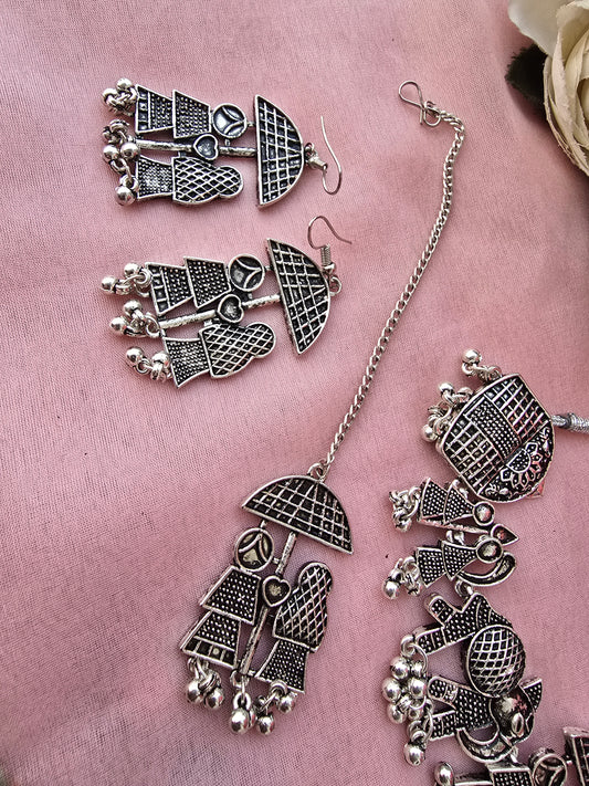 Oxidized Silver Umbrella Doll Jewelry Set