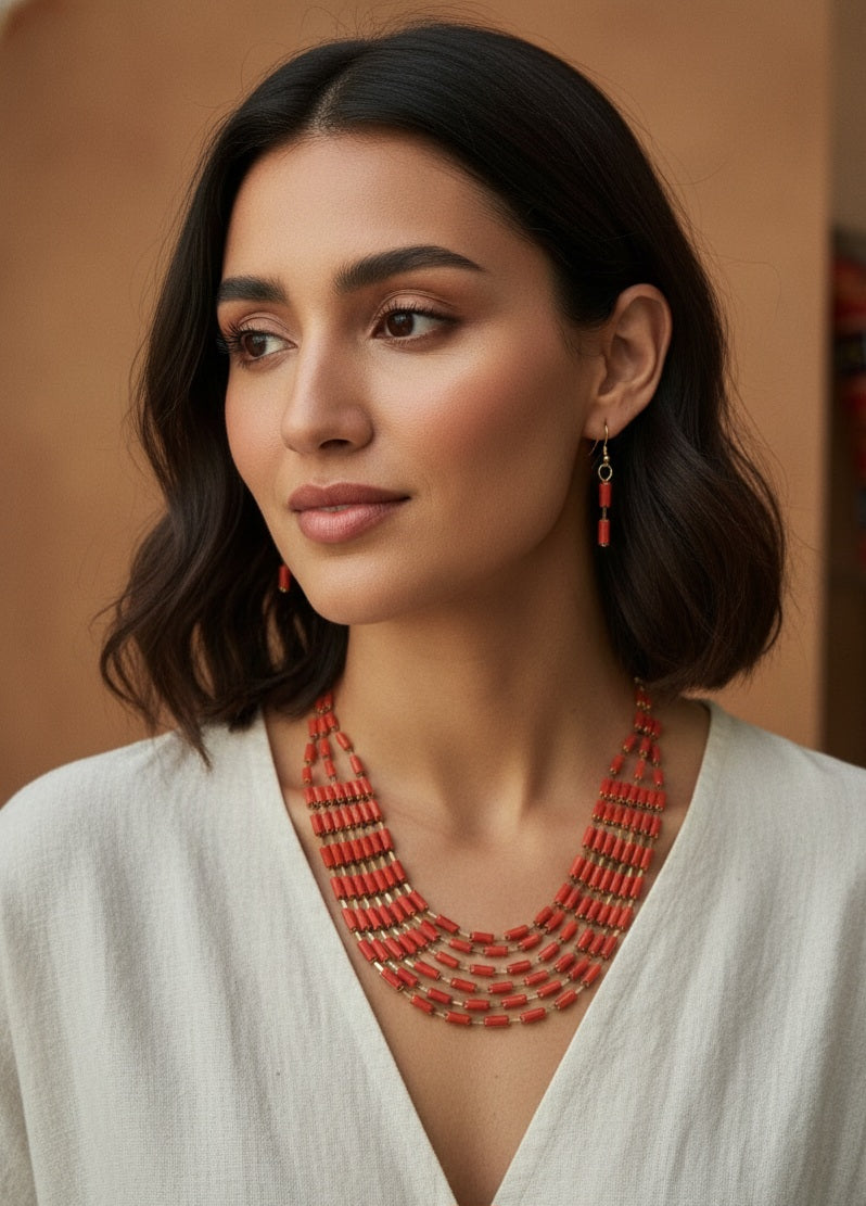 Coral Necklace & Dangle Earrings