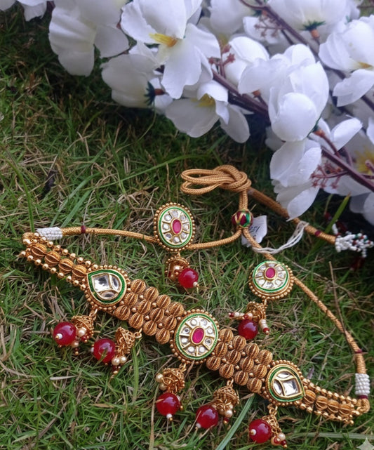 Red Kundan & Meenakari Choker Set