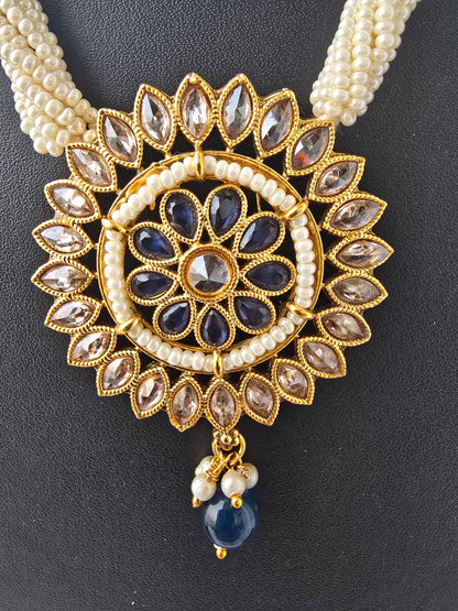 Multi-Strand Pearl & Blue Pendant Set