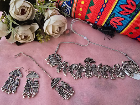 Oxidized Silver Umbrella Doll Jewelry Set