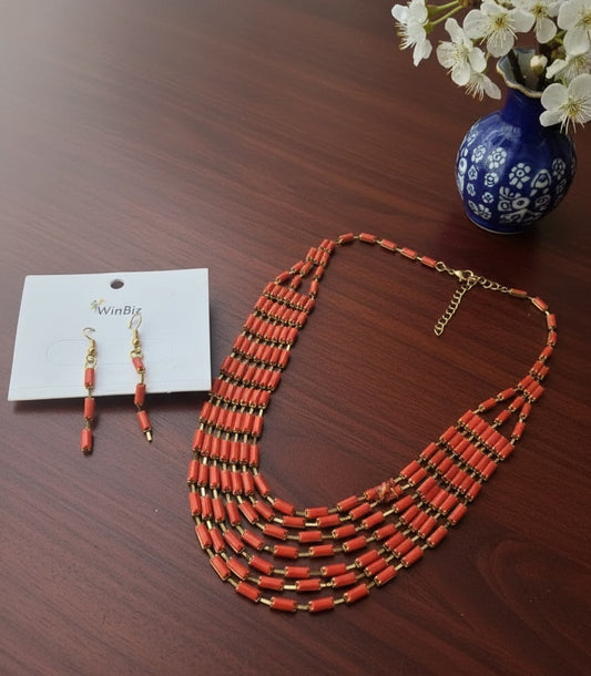 Coral Necklace & Dangle Earrings