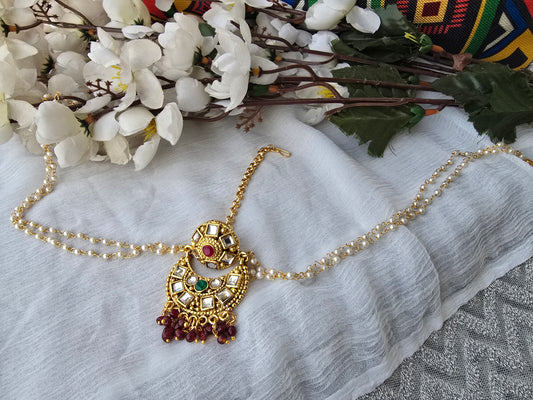 Red/Green Stone Chandbali Matha Patti