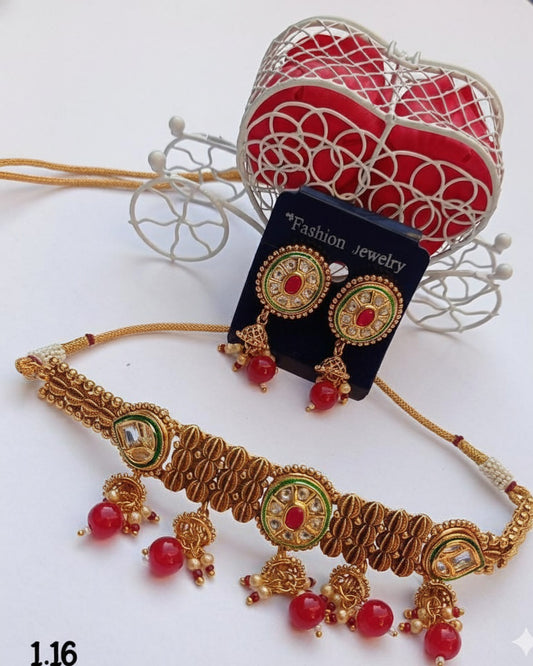 Red Kundan & Meenakari Choker Set