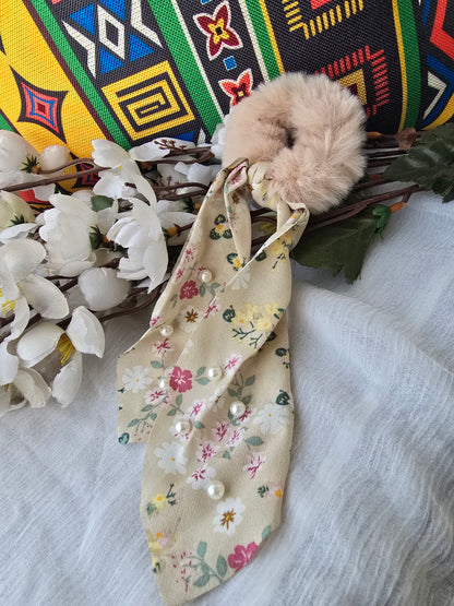 Floral Pearl Scrunchie