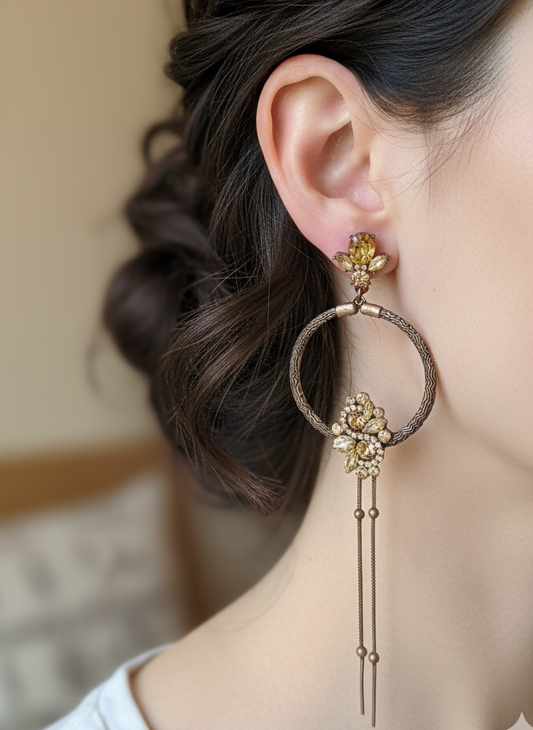 Vintage-style drop hoop earrings