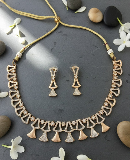 Rose Gold Pave Fan Choker Necklace Set