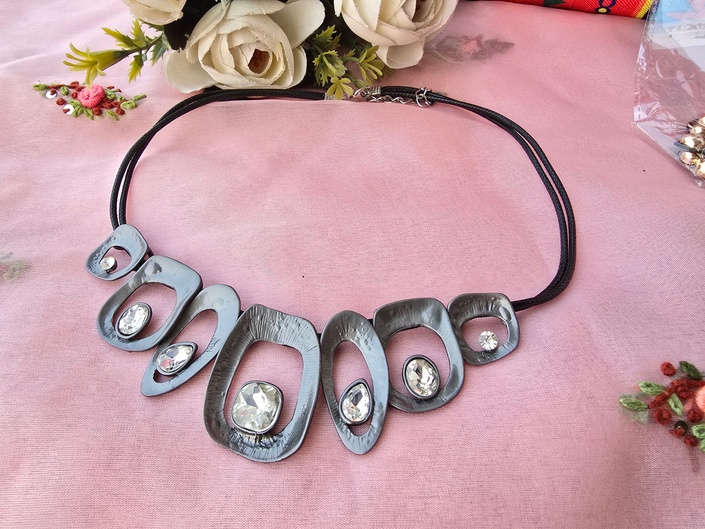 Abstract Black Resin Statement Necklace