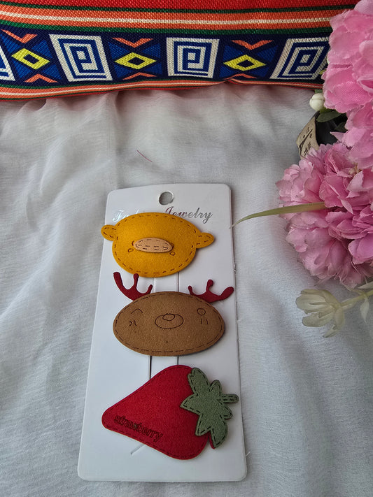 Kids' Felt Reindeer & Fruit Hair Clip Set (3-Pack)