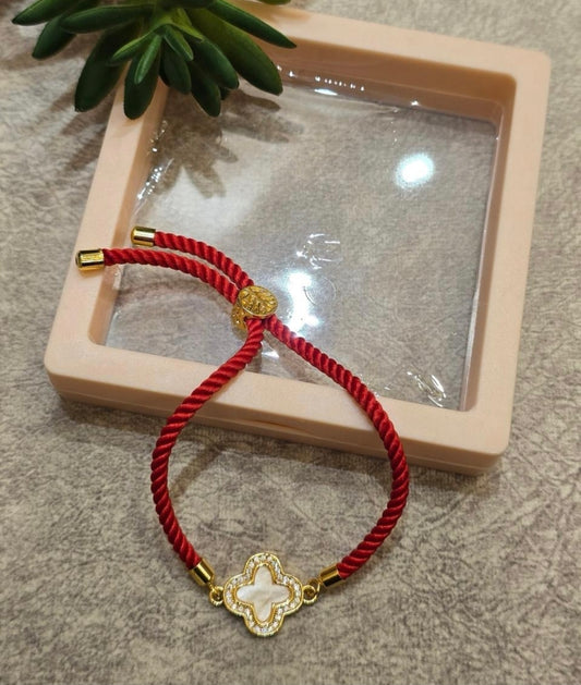 Mother-of-Pearl Clover Red Cord Bracelet