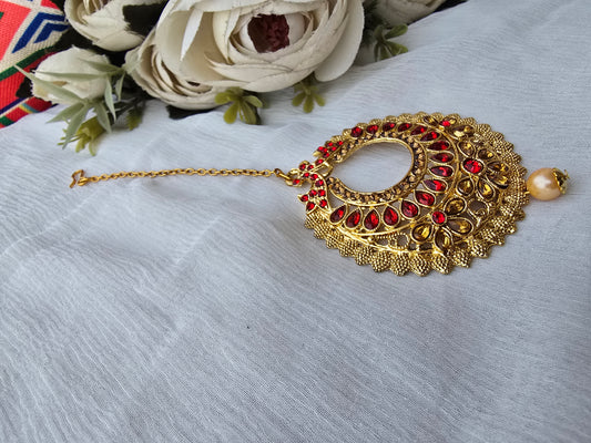 Gold Plated Maroon Drop Tikka