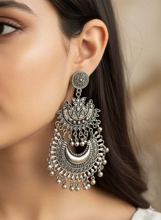 Oxidized Chandbali Earrings