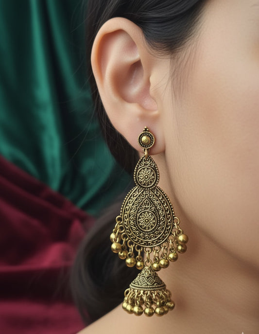 Antique Gold Tone Tear Drop Jhumkas