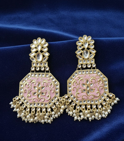 Kundan and Pink Meenakari Dangler Earrings