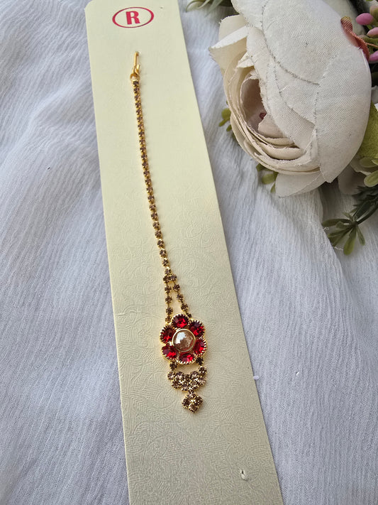 Dainty Red Flower Stone Maang Tikka