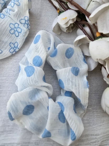 Pastel Blue Mesh Print Scrunchie Set of 2