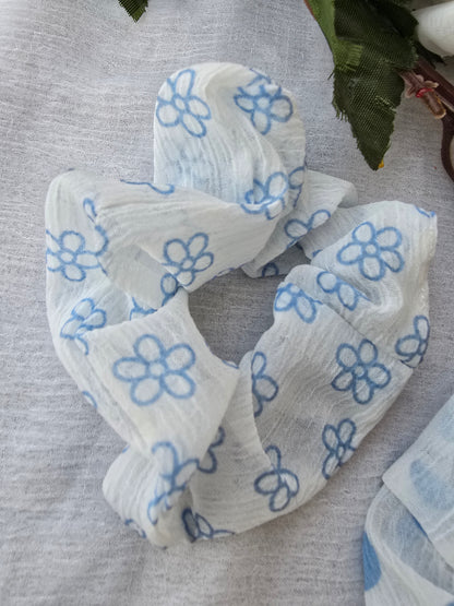 Pastel Blue Mesh Print Scrunchie Set of 2