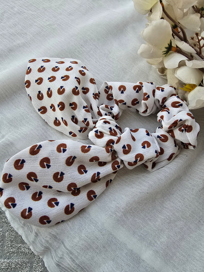 White/Brown Dot Scrunchie