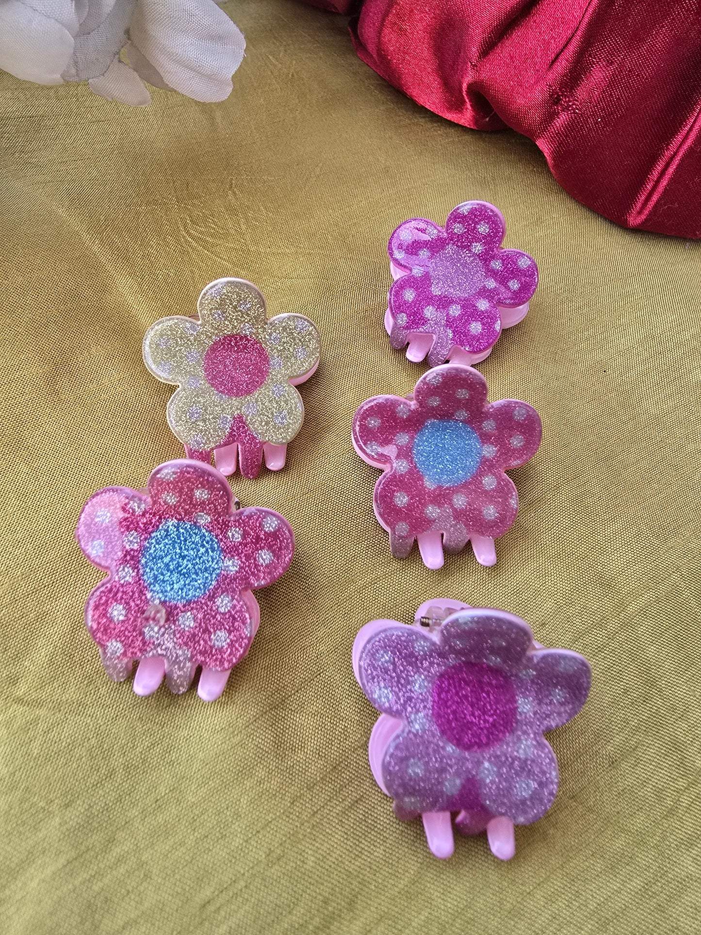 Glitter Flower Hair Claws (Set of 5)