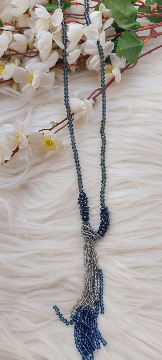 Greyish Blue Long Onyx beads neckpiece