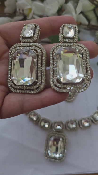 Vintage Silver Crystal Statement Necklace Set for Women | Party & Wedding Jewelry | Sparkle Style