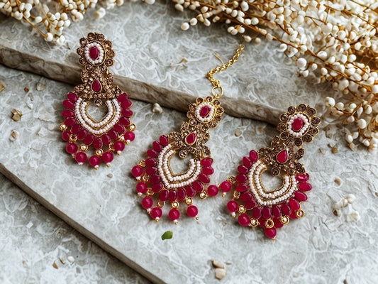 Red Maang Tika Set