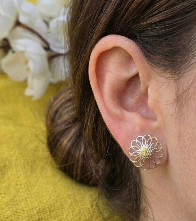 Dual Tone Floral Earrings