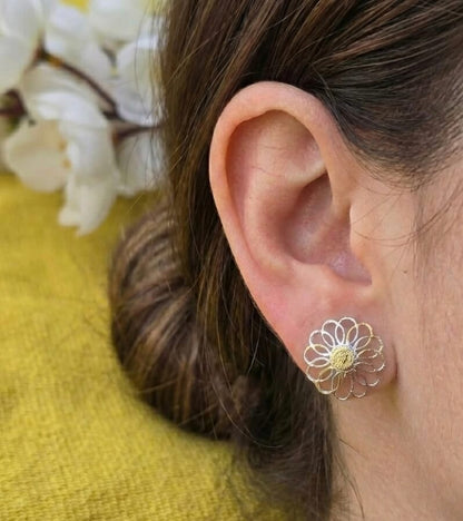 Dual Tone Floral Earrings