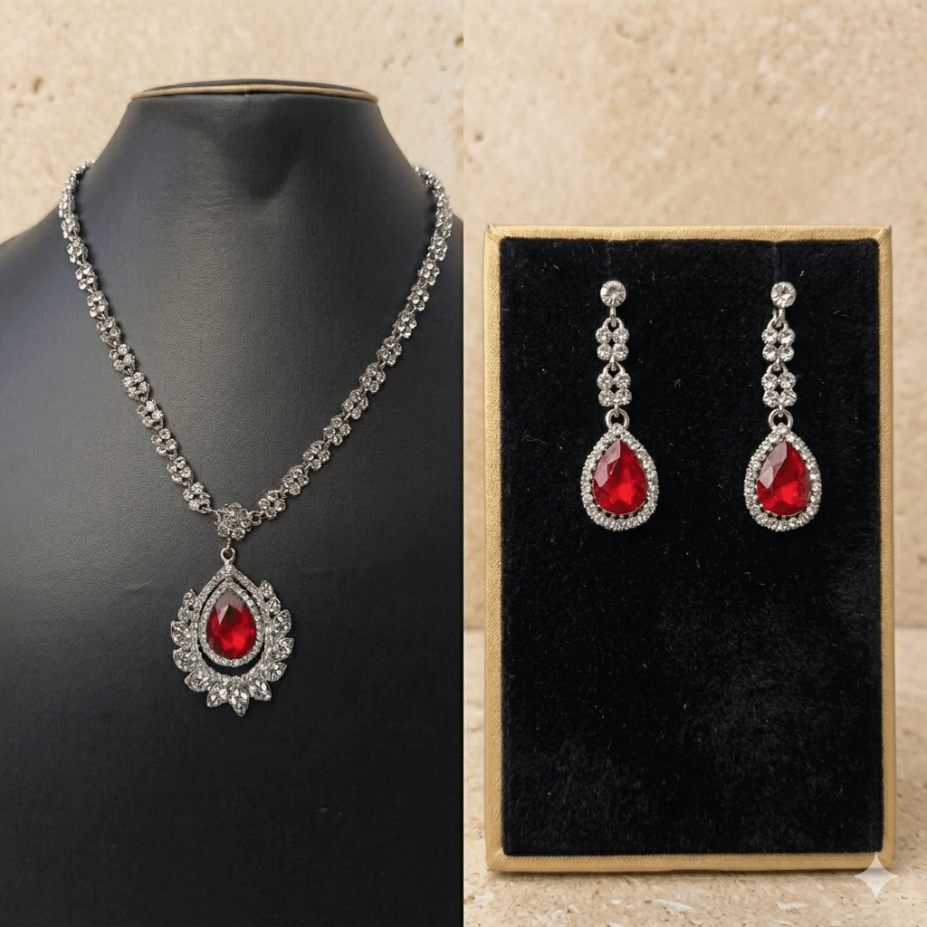 Ruby Royale American Diamond Necklace Set