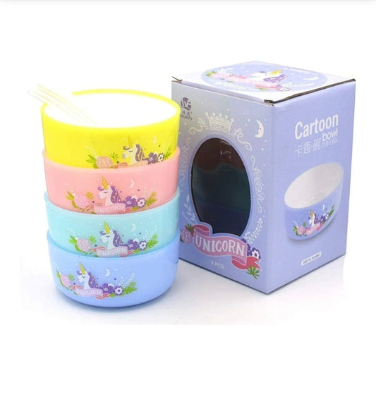 Unicorn BPA Free Bowls with Spoon for Kids Multicolor (Set of 4)