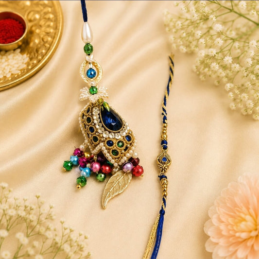 Designer Bhai Rakhi & Bhabhi Lumba Combo with Roli Chawal | Premium Raksha Bandhan Set