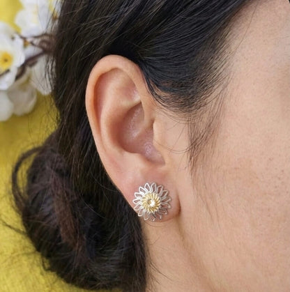 Filigree Floral Studs Earrings with a gold-toned center